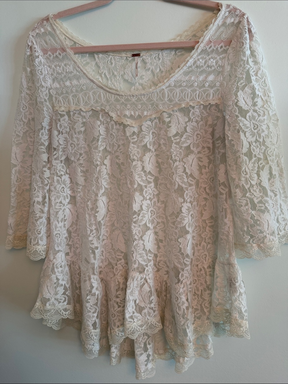 Free People Cream Lace Peplum Tunic